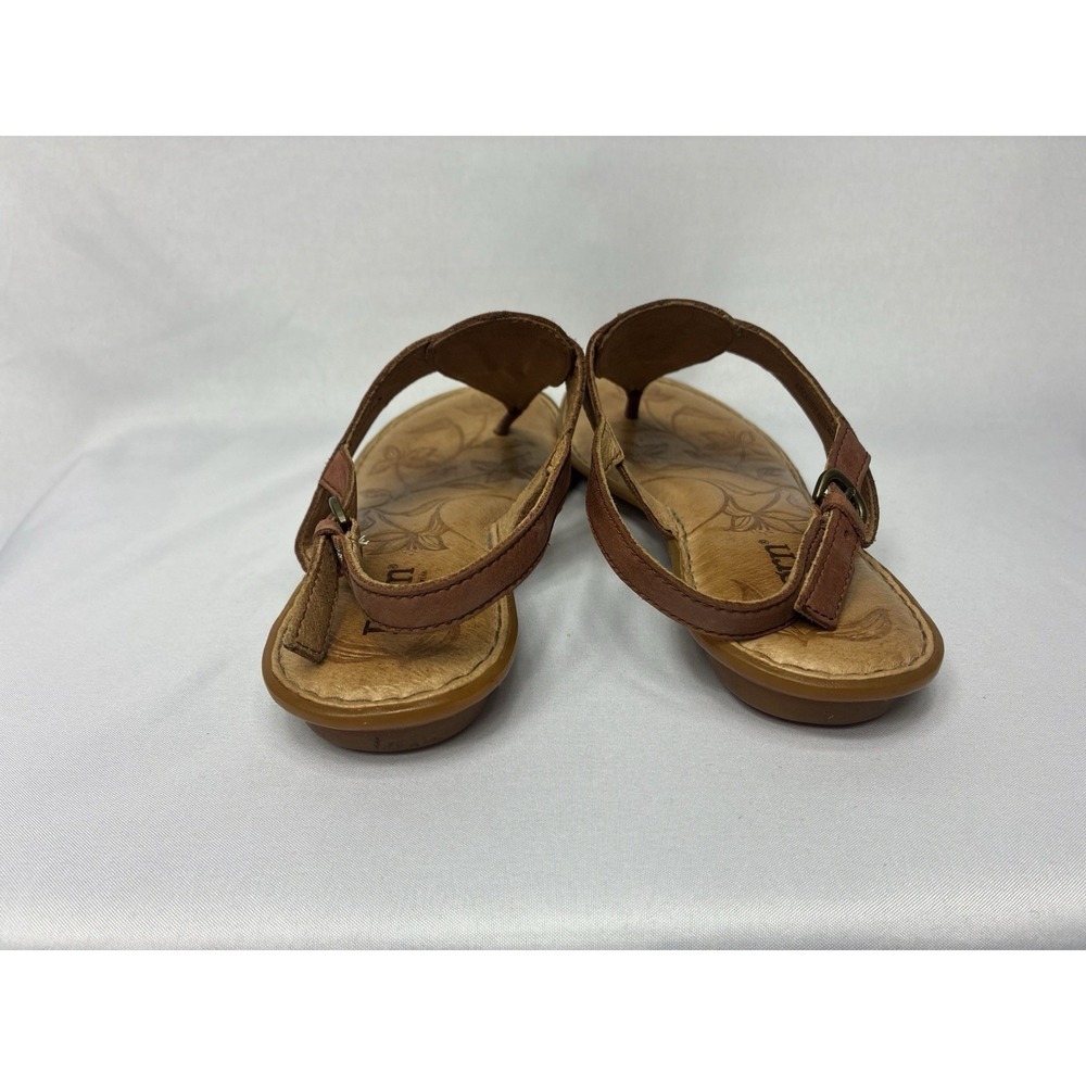 Born Leather Thong Sandals Womens Brown Excellent Floral Embossed Slingback Flat - Picture 5 of 7